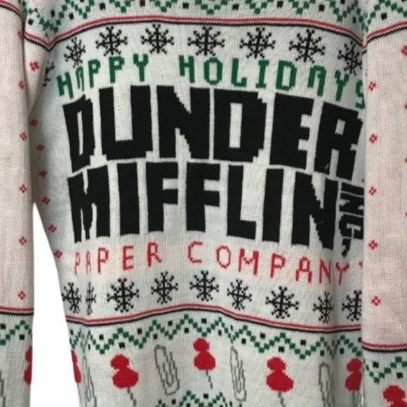 MEDIUM THE OFFICE DUNDER MIFFLIN PAPER COMPANY UGLY CHRISTMAS SWEATER - Picture 2 of 2